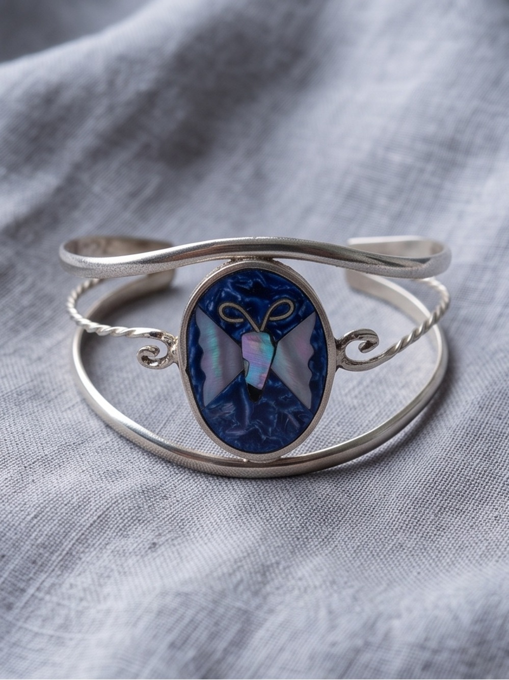Vintage Alpaca Mexico  Silver Cuff Bracelet Butterfly Design